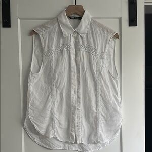 Zara White Sleeveless Button Down Shirt